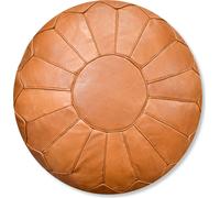 Pouf marocain XL en cuir véritable - Marron sable - Fait main - livré rempli - Ottoman Pouf repose-pieds