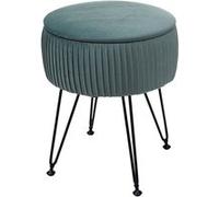 Mendler Pouf HWC-K47 – tabouret avec compartiment de rangement, Ø 33 cm, velours vert, piètement noir