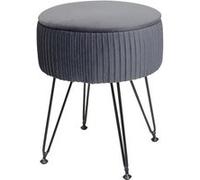 Pouf MENDLER HWC-K47 Ø 33cm aspect velours gris clairs piètement noir Gris G