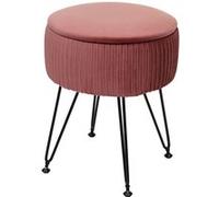 Pouf MENDLER HWC-K47 Ø 33cm aspect velours rose piètement noir Rose G