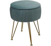 Mendler Pouf HWC-K47 Ø 33 cm, aspect velours vert, piètement or