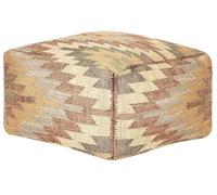 Pouf Moderne Carré avec Motif Géométrique Tissé en Jute Multicolore Deepor