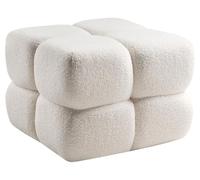 Pouf Moderne en Bouclé 60 x 60 cm Forme Cubique Meuble de Chambre Blanc Cassé Caliente