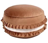 Pouf Moderne en Velours 50 x 50 x 30 cm Rond Rembourré EPS Forme de Macaron Accessoire Enfant Marron Laduree