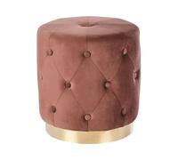 Pouf Moderne en Velours Capitonné Base Dorée Repose-Pieds Tabouret Marron Carrollton