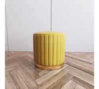 Pouf moderne jaune ottoman avec siège en fourrure et bordure en métal doré design rond pour salon, chambre à coucher, repose-pieds élégant, décoration d'intérieur chic