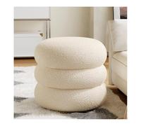 Pouf moderne rond en laine pelucheuse ottomane polyvalente rembourrée pour salle de maquillage et salon élégant 35 x 35 x 30 cm