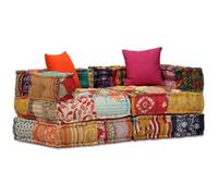 vidaXL Pouf modulaire à 2 places – Patchwork tissu, confort moelleux – Multicolore