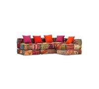 vidaXL Pouf Modulaire à 4 Places Canapé de Salle de Séjour Sofa de Salon Meuble de Salle de Séjour Maison Intérieur Patchwork Tissu