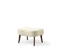 Pouf Nordique Pragh Chaud en Peau de Mouton Blanc Cassé/ Noyer Huilé