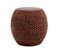 Pouf Oriental en Narcisse et Rotin Marron Fait Main - Fine Asianliving - D40 x H42 cm