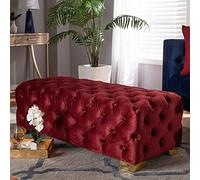 Pouf ottoman de luxe en velours capitonné pour changer de chaussures, salon et chambre à coucher, rouge vin, 90 x 45 x 40 cm