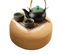 Pouf Ottoman d'Extérieur - Poufs et Ottomans Ronds en Rotin Tressé - Coussin de Sol Style Tatami pour Maison, Jardin, Bord de Piscine, Véranda et Terrasse