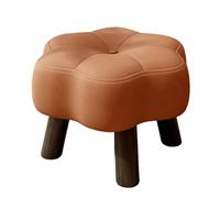 Pouf Ottoman en Cuir, Tabouret en Bois Massif en Forme de Fleur, Repose-Pieds Rembourré avec Pieds en Bois, Siège Bas pour Salon, Chambre ou Coin Canapé (B 32x32x23cm)