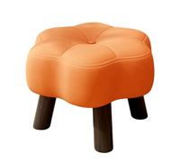 Pouf Ottoman en Cuir, Tabouret en Bois Massif en Forme de Fleur, Repose-Pieds Rembourré avec Pieds en Bois, Siège Bas pour Salon, Chambre ou Coin Canapé (A 32x32x23cm)