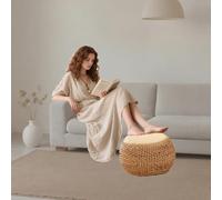 Pouf Ottoman En Rotin, Style Rustique, Pouf Décoratif Fait Main, Tabouret De Coiffeuse Multifonctionnel pour Le Maquillage, Repose-pieds Rond pour Le Salon Et La Chambre(Primary color,11.8x12.6in)