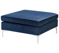 Pouf Ottoman en Velours Bleu Marine et Métal Argenté Repose-Pieds Glamour Evja