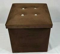 Pouf ottoman en velours doux avec boîte de rangement pliable - 2 tailles - Marron - 38 x 38 x 38 cm