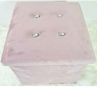 Pouf ottoman en velours doux avec boîte de rangement pliable 2 tailles (rose pâle, 38 x 38 x 38 cm)