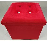 Pouf ottoman en velours doux avec boîte de rangement pliable 2 tailles (rouge, 38 x 38 x 38 cm)