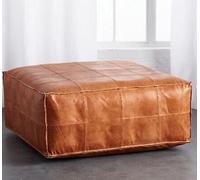 Pouf ottoman marocain en cuir fait à la main, repose-pieds carré, marron clair, design matelassé, pouf livré sans rembourrage