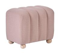 Pouf Ottoman Moderne à Rayures Tissu Bouclé Pieds en Bois Style Cottage Rétro Beige Idyllwild