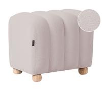 Pouf Ottoman Moderne à Rayures Tissu Bouclé Pieds en Bois Style Cottage Rétro Bl
