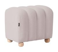 Pouf Ottoman Moderne à Rayures Tissu Bouclé Pieds en Bois Style Cottage Rétro Blanc Cassé Idyllwild