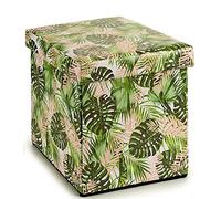 Pouf ottoman pliable en similicuir avec boîte de rangement et siège Motif floral 31 x 31 cm