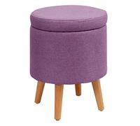 Pouf ottoman rond en lin violet avec repose-pieds de rangement pour canapé, chambre à coucher, tabouret de maquillage avec pieds en bois, 32 cm, décoration d'intérieur élégante