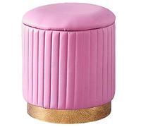 Pouf ottoman vintage avec rangement en velours pelucheux pour salon ou chambre à coucher, maquillage, gris foncé et rayures roses, 40 x 43 cm
