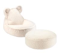 Pouf ours et repose-pieds Cream White molletonné