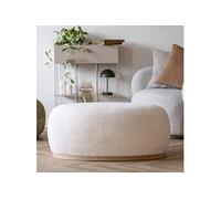 Pouf ovale 88,5x54,5x36 cm en tissu bouclette blanc