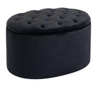 Pouf Ovale Style Chesterfield Plateau Assise Capitonné Rembourré Dim. 71 X 52 X 42 Cm Velours Noir