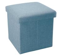Intirilife Pouf Pliable 30x30x30 cm en Bleu Celeste - Boîte de Rangement Décorative en Tissu Aspect Lin pour Gagner de l'espace - Tabouret Coffre Siège