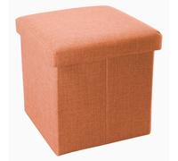 Intirilife Pouf Pliable 30x30x30 cm en Orange Mandarine - Boîte de Rangement Décorative en Tissu Aspect Lin pour Gagner de l'espace - Tabouret Coffre Siège