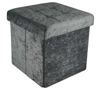 Intirilife Pouf Pliable 38x38x38 cm en Velours Gris - Boîte de Rangement Décorative avec Housse en Velours pour Gagner de l'espace - Tabouret Coffre Siège