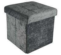 Intirilife Pouf Pliable 38x38x38 cm en Velours Gris - Boîte de Rangement Décorative avec Housse en Velours pour Gagner de l'espace - Tabouret Coffre Siège