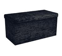 Intirilife Banc Pliable 76x38x38cm en Velours Noir - Cube de siège avec Espace de Rangement et Couvercle recouvert de Velours - Sitzcube Repose-Pieds Pliable boîte de Rangement Coffre Tabouret