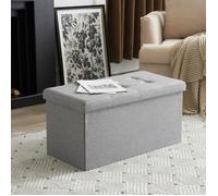 Pouf Pliable avec espace de rangement, 76 x 38 x 38cm, Coffre de Rangement Gris