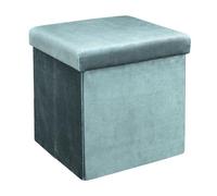 HOME DECO FACTORY – Coffre pouf pliable Giulia – Velours côtelé, 38x38x38 cm, Bleu canard