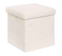 Pouf Pliable Coffre Jaiko en Bouclette Blanc 38x38cm - Atmosphera createur d'interieur