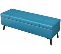 Pouf pliable en cuir synthétique ignifuge de grande capacité pour chambre à coucher avec pieds en métal et pieds en fer, tabouret à langer bleu, 100 cm