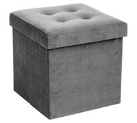 Atmosphera - Pouf coffre pliant Lysandre - Velours gris souris, 38 x 38 cm, assise capitonnée