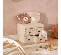 Pouf pliant 4 tiroirs en bouclette - ezzio beige TU