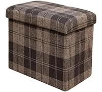 Pouf Pliant Coffre de Rangement Banc à Chaussures en Lin avec Rangement Charge maximale 100 kg pour Couloir Chambre Salon (49x30x30cm Marron)