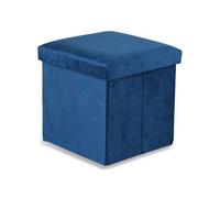 Pouf pliant Cortona M - 30x30x30cm velours bleu marine