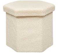 Atmosphera - Pouf Pliant Jaiko en Bouclette 40x38cm Blanc Ivoire