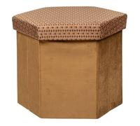 Pouf pliant hexagonal ""Jiling"" en velours 40x38cm marron caramel - Atmosphera createur d'interieur