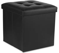 Pouf pliant L avec boutons - 38X38X38Cm cuir éco Noir